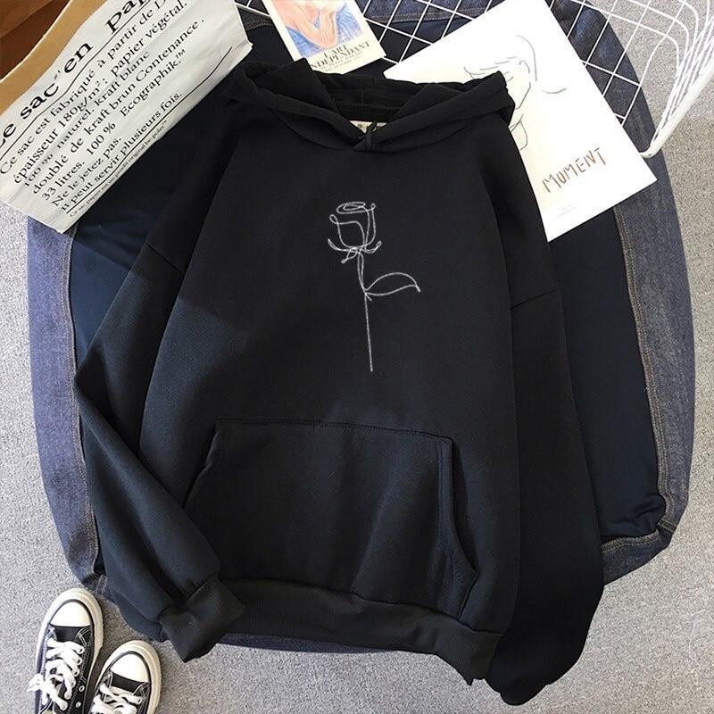 Embroidered Rose Relaxed Hoodie