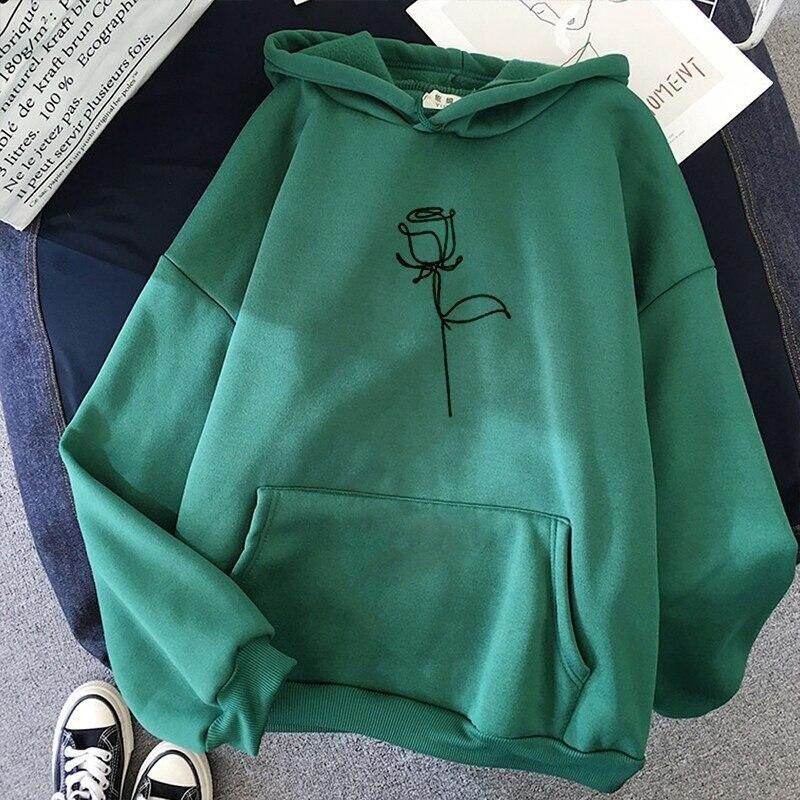 Embroidered Rose Relaxed Hoodie