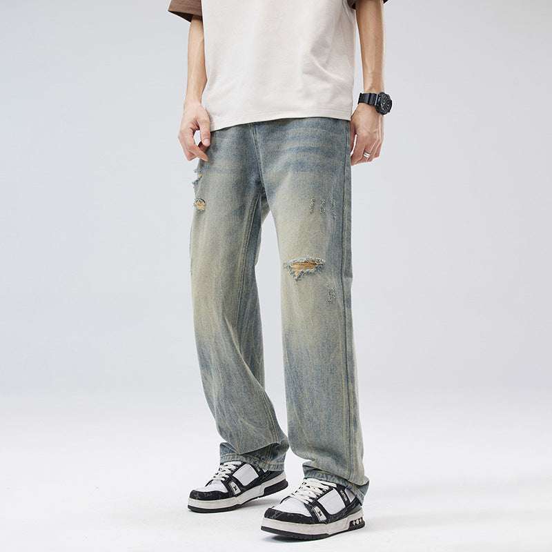 Driftwash Distressed Wide-Leg Jeans