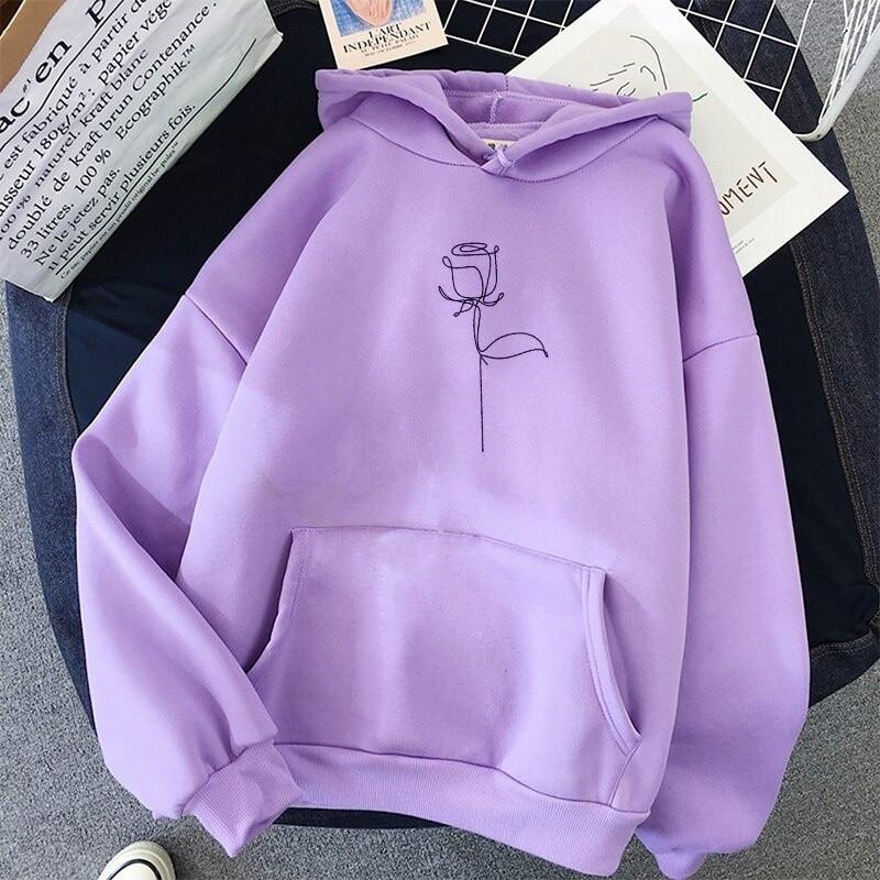 Embroidered Rose Relaxed Hoodie