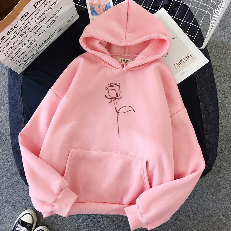 Embroidered Rose Relaxed Hoodie