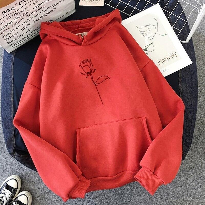 Embroidered Rose Relaxed Hoodie