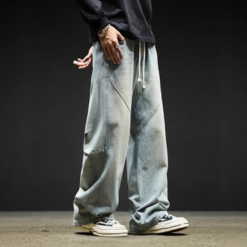 Stonewash Utility Wide-Leg Jeans